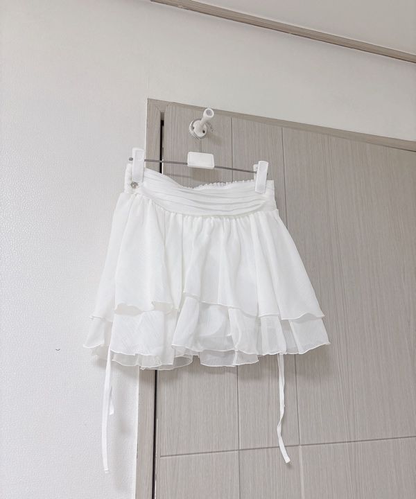 MUSINSA | PAINORPLEASURE MAGNOLIA FRILL SKIRT white