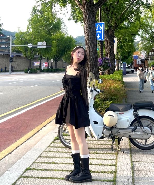 「韓国ファッション」flared scarf mini dress Harajuku Korean Style Y2K Choker Slit Mini Dress – The