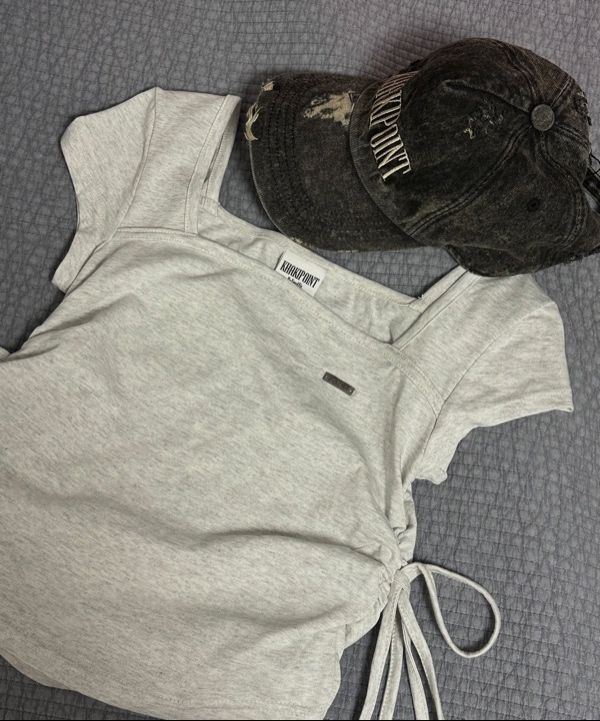 ◆KHAKIPOINT◆ Ribbon Shirring Tshirt melange MUSINSA | KHAKIPOINT Ribbon Shirring T-shirt (melange)