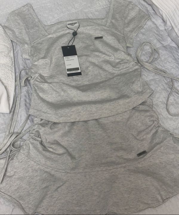 ◆KHAKIPOINT◆ Ribbon Shirring Tshirt melange MUSINSA | KHAKIPOINT Ribbon Shirring T-shirt (melange)