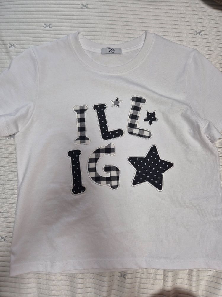 MUSINSA公式 | ILLIGO Check Applique Loose Crop T-Shirt White