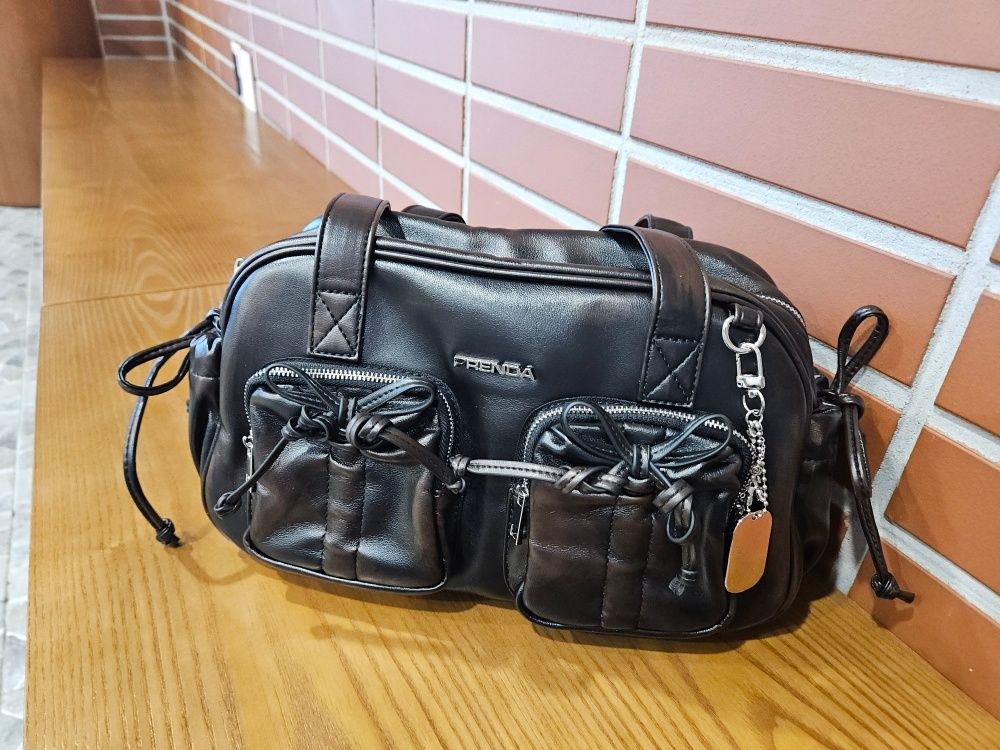 【PRENDA】 LEATHER POCKET SHIRRING RIBBON BAG / 追跡付 MUSINSA | PRENDA LEATHER POCKET SHIRRING RIBBON BAG BLACK