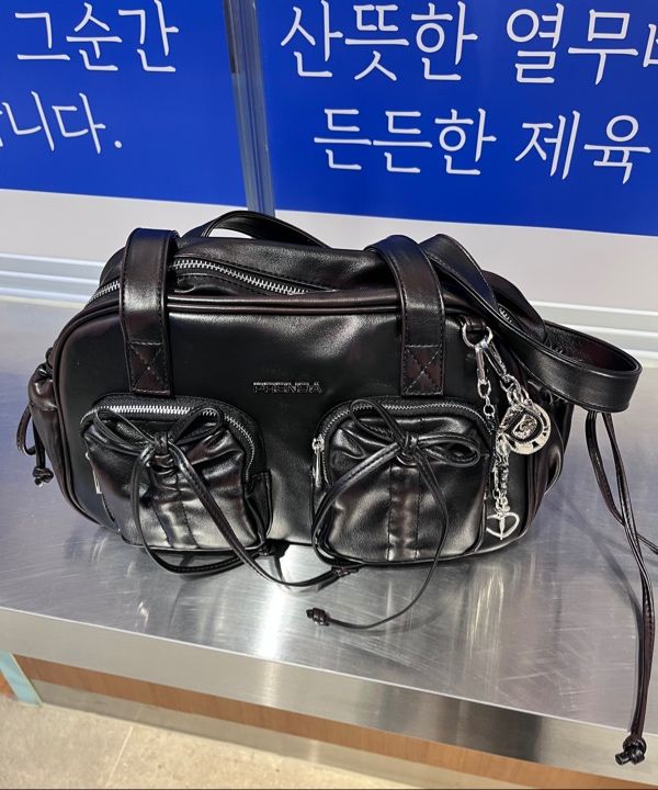 MUSINSA公式 | PRENDA LEATHER POCKET SHIRRING RIBBON BAG BLACK