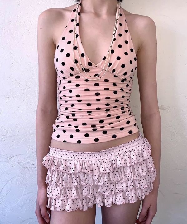 MUSINSA | SCULPTOR Dot Halter Top Pink