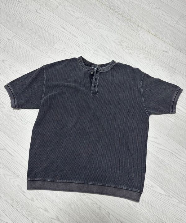 MUSINSA | XTONZ XTT144 Vintage Washed Waffle Henley Neck T