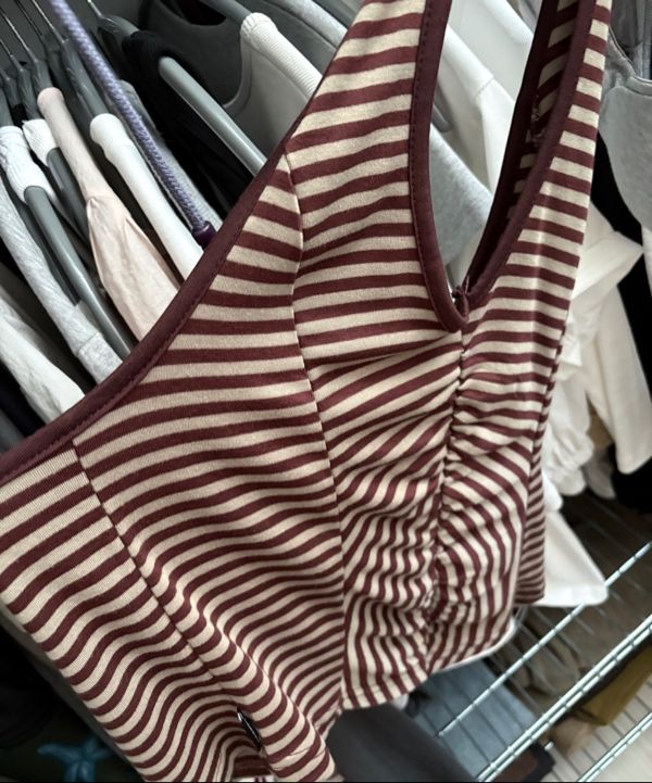 MUSINSA | CERRIC STRIPE HALTER NECK SLEEVELESS / BROWN
