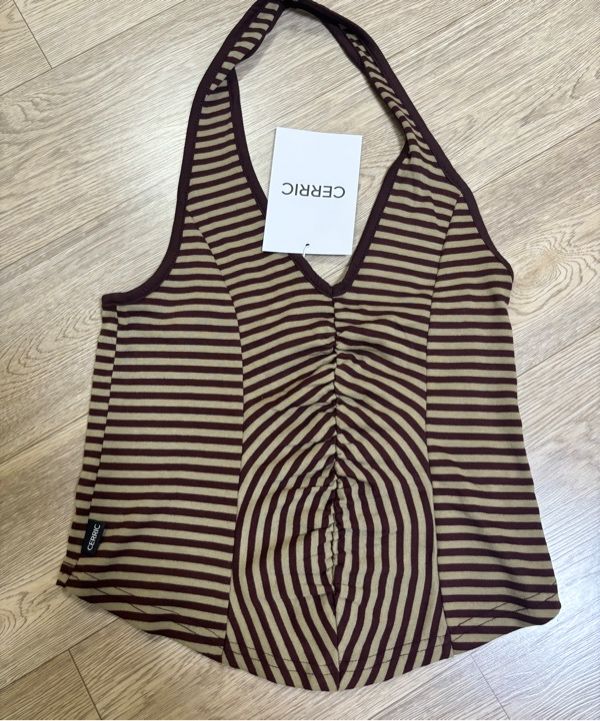 ★CERRIC★STRIPE HALTER NECK SLEEVELESS★1928★Brown★韓国★ MUSINSA | CERRIC STRIPE HALTER NECK SLEEVELESS / BROWN