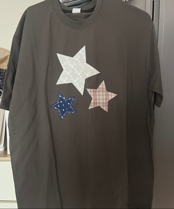 Tシャツ・カットソー RONRON STAR PATCH MIXED APPLIQUE APPLIQUE T SHIRT CHARCOAL R STAR PATCH MIXED APPLIQUE APPLIQUE T SHIRT CHARCOAL - RONRON