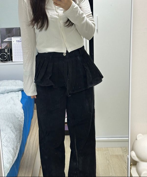 MUSINSA公式 | RONRON OFF BALANCE PLEAT LAYERED PANTS BLACK