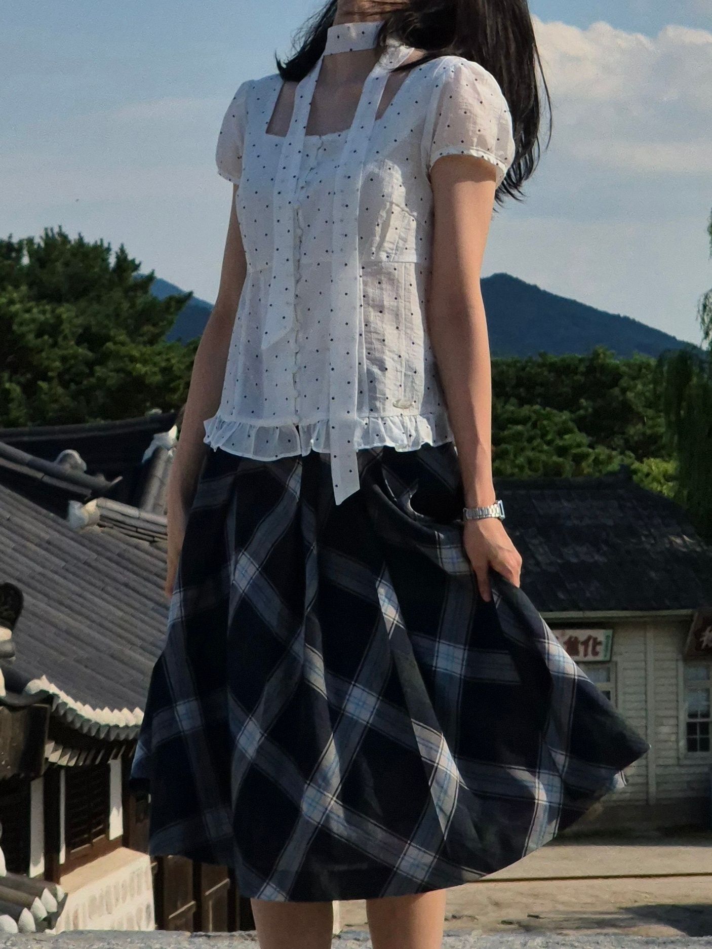 トップス ILLIGO Ribbon Tie Square Neck Blouse MUSINSA公式 | ILLIGO Ribbon Tie Square Neck Blouse - Gray