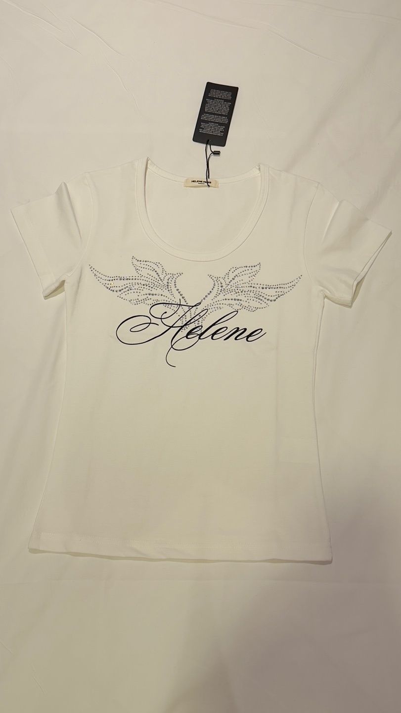 ★HELENE PARIS★ Angel Lettering Cubic Half T-Shirt Black MUSINSA | HELENE PARIS Angel Lettering Cubic Half T-Shirt