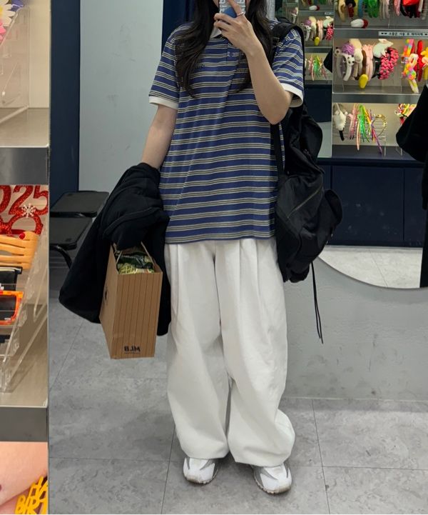 【Sinoon】 Bold Stripe Half Sleeve PK Shirt 3色 SINOON ｜시눈 공식 온라인 스토어