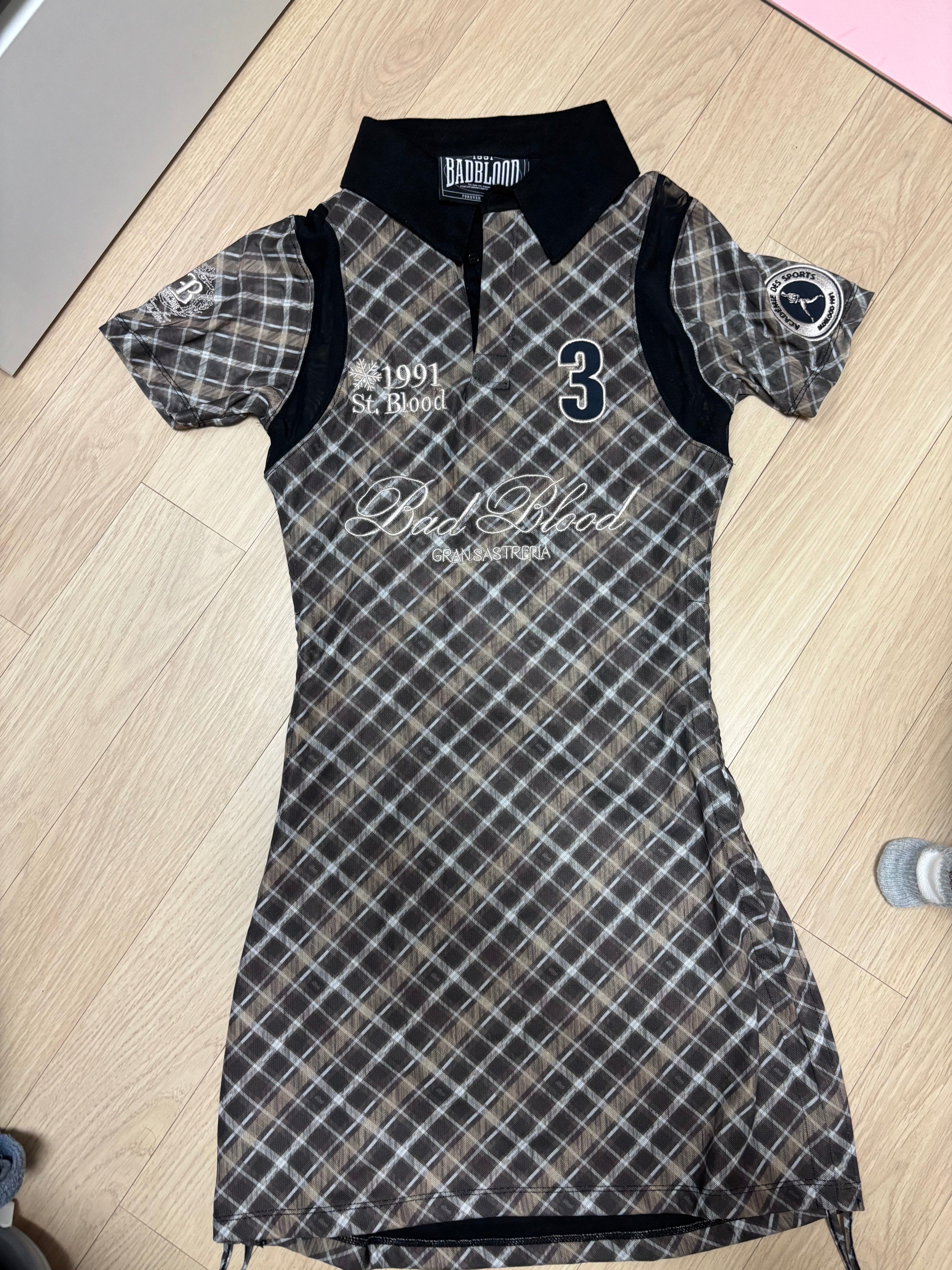 ワンピース BADBLOOD Vintage Club Polo Mini Dress S MUSINSA | BADBLOOD [AQUA] Vintage Club Polo Mini Dress - Check Brown