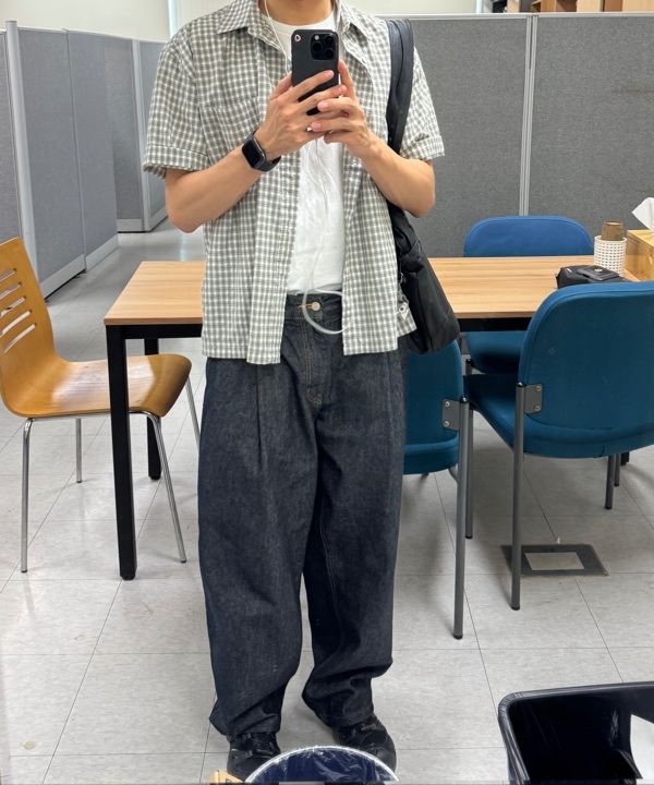 MUSINSA公式 | SIGNATURE Crop Check Half Shirt [White]