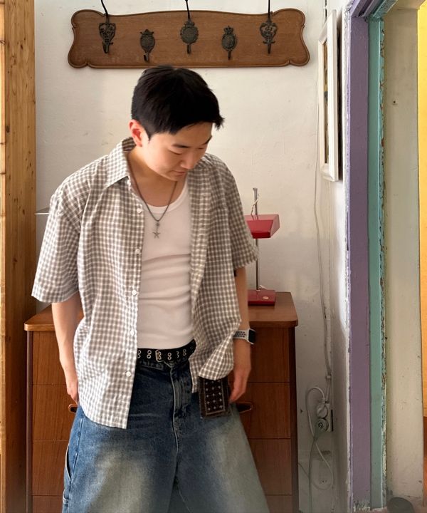[SIGNATURE] Crop Check Half Shirt /追跡付 MUSINSA公式 | SIGNATURE Crop Check Half Shirt [White]