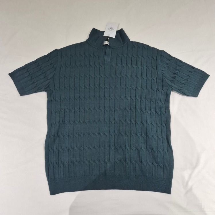 MUSINSA公式 | NODU Six Cable Collar Short Sleeve Knit [Green]