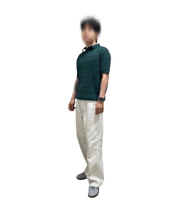 MUSINSA公式 | NODU Six Cable Collar Short Sleeve Knit [Green]