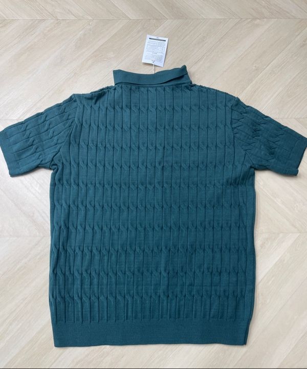 MUSINSA | NODU Six Cable Collar Short Sleeve Knit [Green]