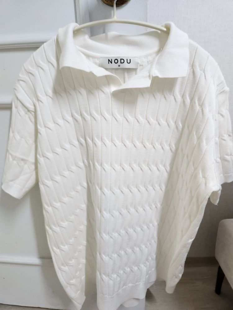 トップス NODUSix Cable Collar Short Sleeve Knit MUSINSA公式 | NODU Six Cable Collar Short Sleeve Knit [Beige]