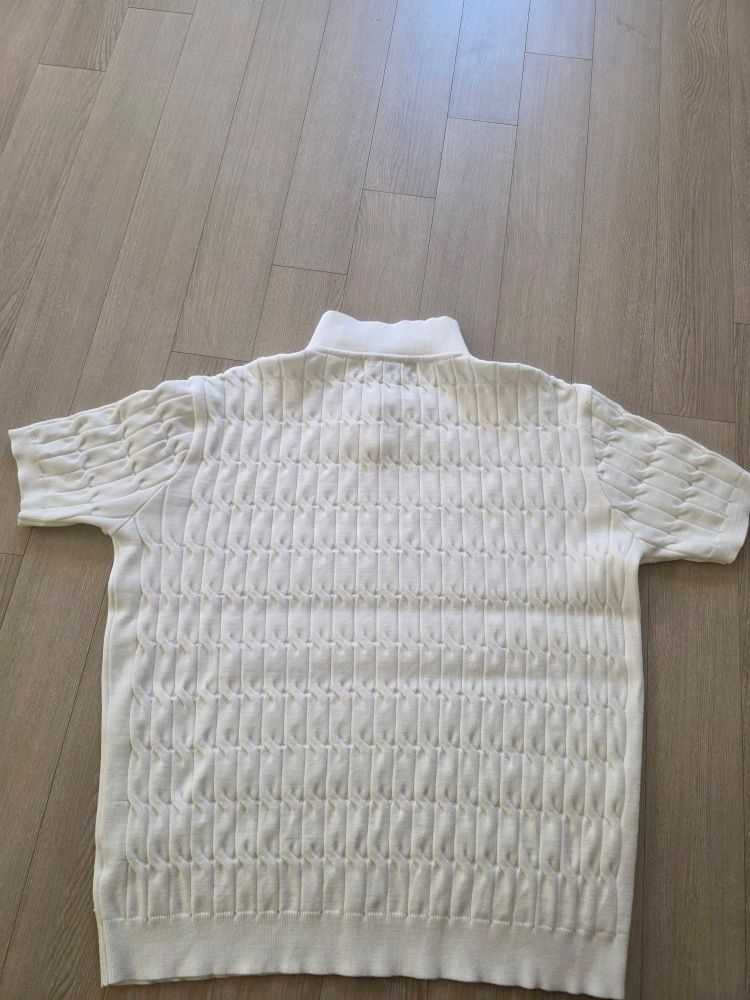 MUSINSA | NODU Six Cable Collar Short Sleeve Knit [Ivory]