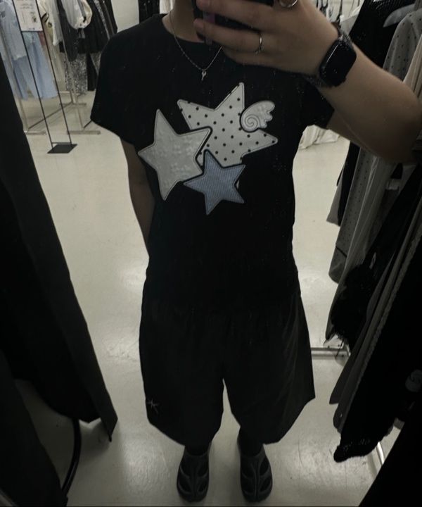 ■FANCY CLUB■ MIX STAR ANGEL PATCH T BLACK F25QB117 F25QB11 Mix Star Angel Patch Tee (Black) F25QB117 - FANCY CLUB | 60