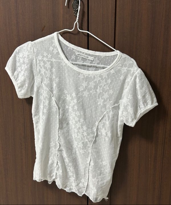 MUSINSA公式 | FANCY CLUB Wave Puff Lace Tee (WHITE) F25QB127