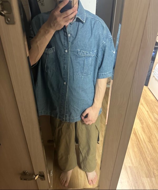 【PARTIMENTO】 Washed Denim Roll Up Half Shirts /追跡付 MUSINSA公式 | PARTIMENTO Washed denim roll-up half shirt blue