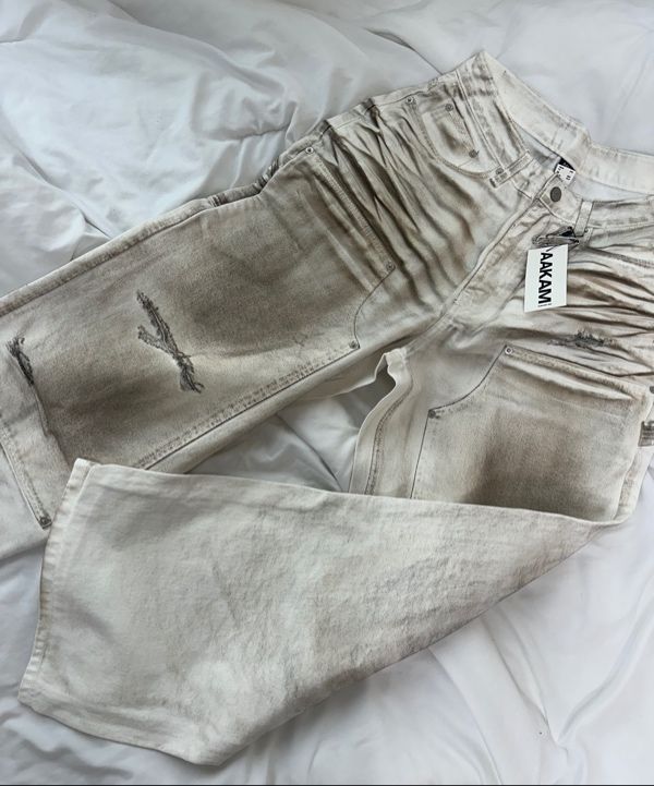 AAKAM ■ Dirty Washed Double Knee Cotton Pants デニム MUSINSA | AAKAM Dirty Washed Double Knee Cotton Pants (White)