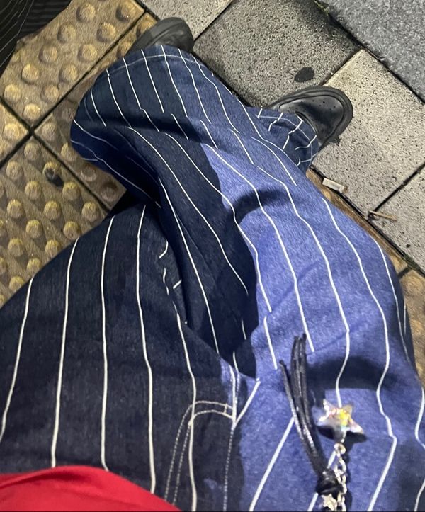 MUSINSA公式 | AAKAM Striped Cinch Back Denim Pants (Blue)