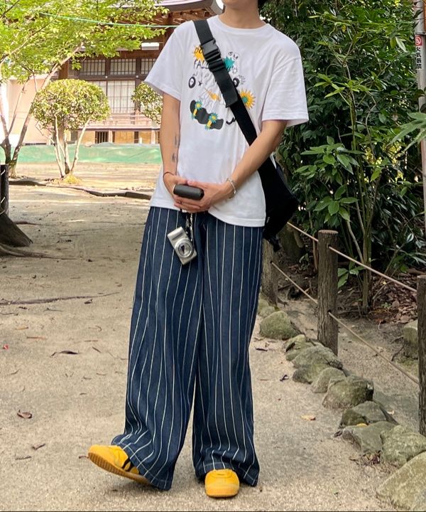 ★AAKAM★ Striped Cinch Back Denim Pants MUSINSA | AAKAM Striped Cinch Back Denim Pants (Blue)