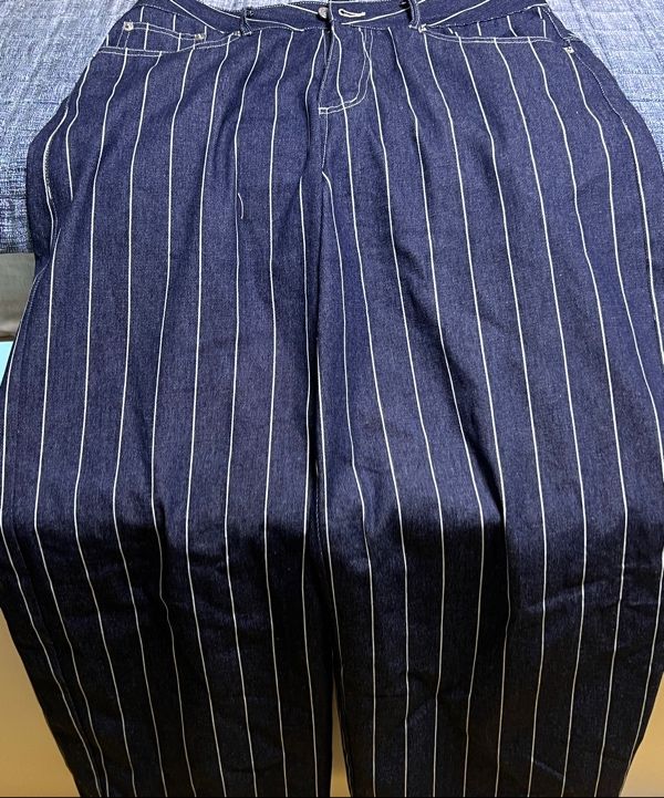 デニム・ジーパン AAKAM Striped Cinch Back Denim Pants 5SH057 MUSINSA | AAKAM Striped Cinch Back Denim Pants (Blue)