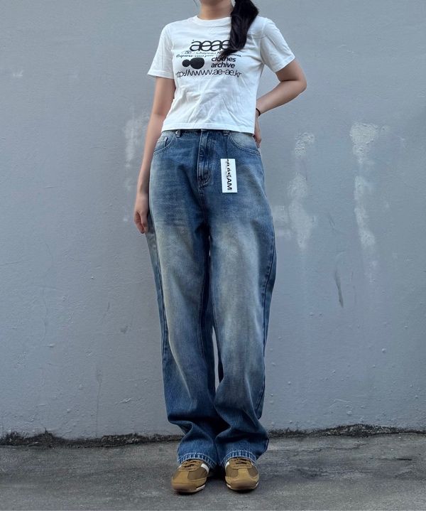 MUSINSA公式 | AAKAM Tapered Denim Pants (Washed Blue)