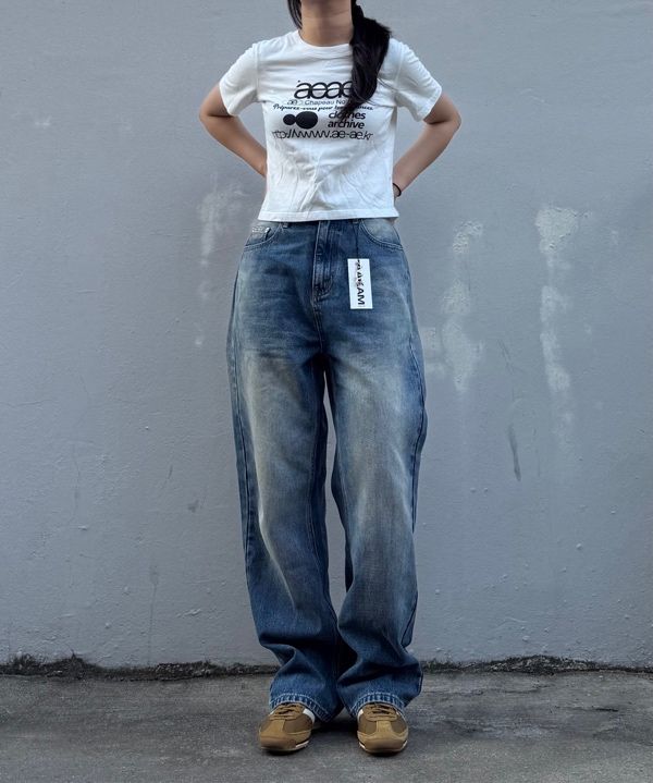 MUSINSA公式 | AAKAM Tapered Denim Pants (Washed Blue)