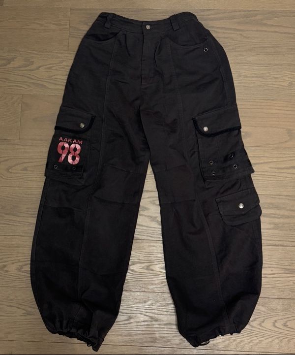 韓国　AAKAM 98 Knee Cargo Pants MUSINSA | AAKAM 98 Knee Pin-Tuck Contrast Cargo Pants (Black)