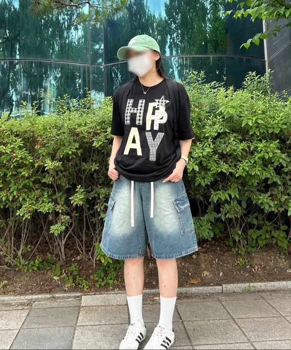 MUSINSA | WAI KEI HAPPY Patchwork Short Sleeve T-shirt Black