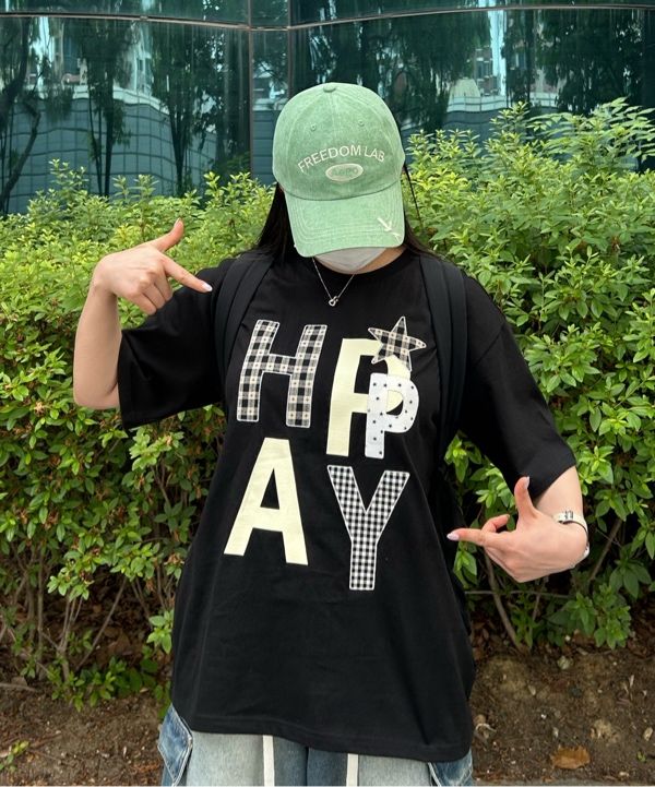 MUSINSA | WAI KEI HAPPY Patchwork Short Sleeve T-shirt Black