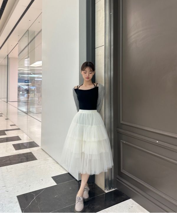 MUSINSA | ROUGHNECK Volume tulle skirt ivory