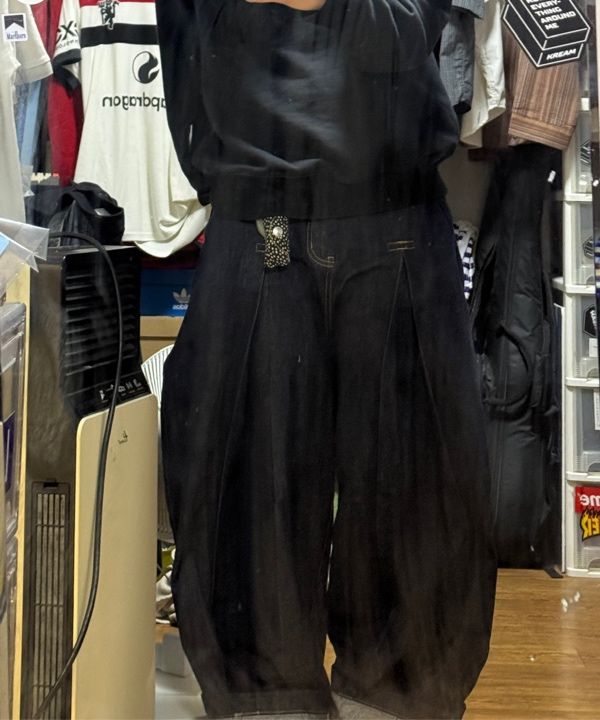 MUSINSA公式 | ANGLAN Long Tuck Wing Balloon Denim Pants - Indigo