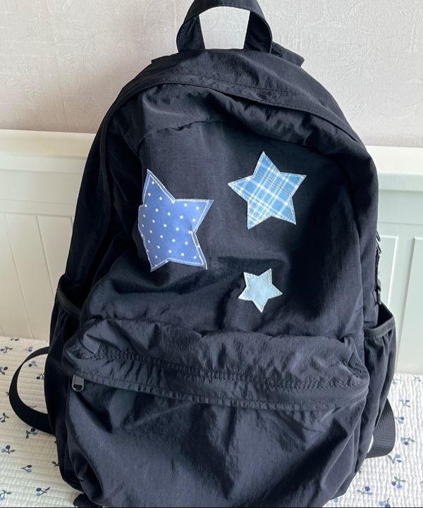 MUSINSA | RONRON 3 STAR PATCH BACKPACK BLACK