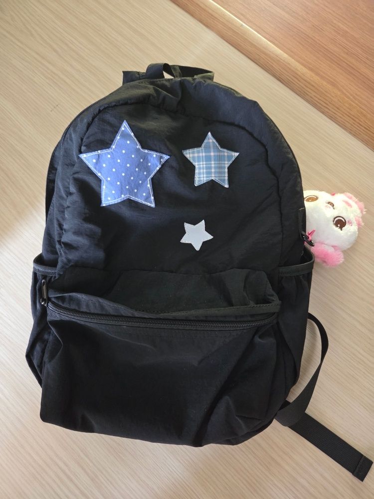 MUSINSA | RONRON 3 STAR PATCH BACKPACK BLACK