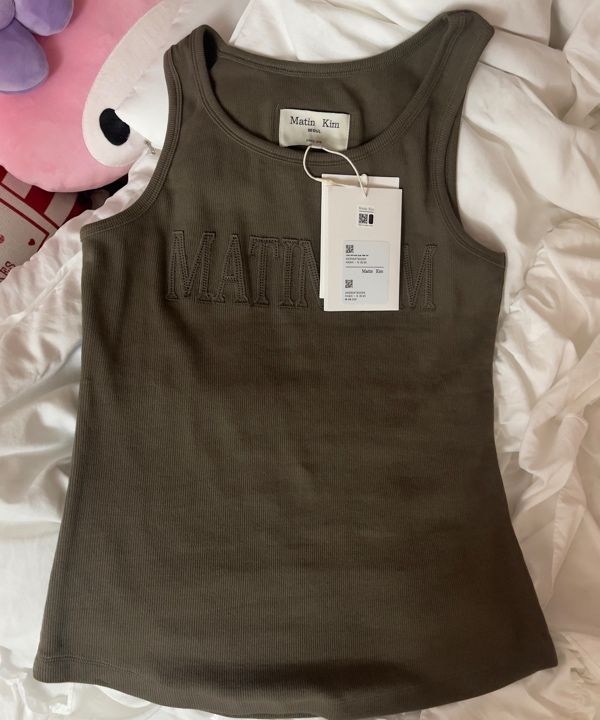 MUSINSA公式 | MATIN KIM LOGO APPLIQUE SLIM TANK TOP IN KHAKI