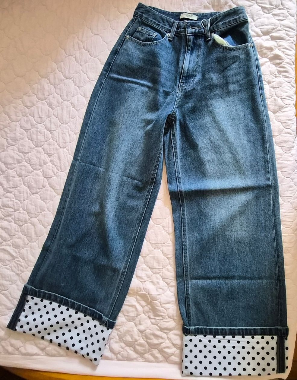 MUSINSA公式 | RONRON PATCH ROLL UP DENIM PANTS WHITE DOT