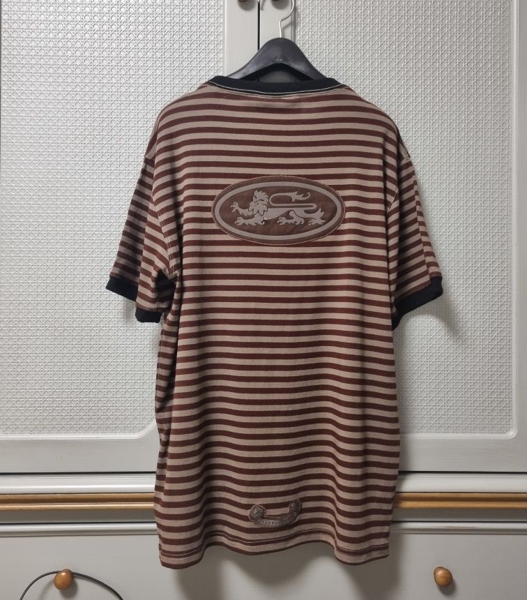 MUSINSA | BADBLOOD Tiny Logo Jersey Ringer T-Shirt - Brown/Stripe