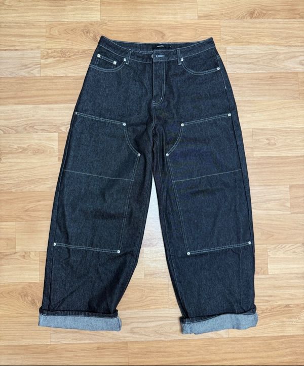 【AAKAM】Double Knee Denim Pants デニム パンツ MUSINSA | AAKAM Double Knee Denim Pants (Dark Blue)