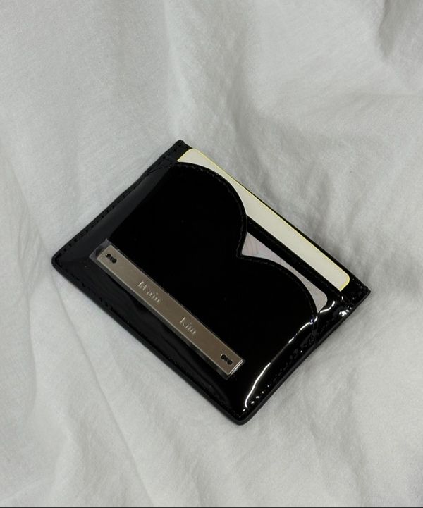 MUSINSA | MATIN KIM HEART WAVE ENAMEL CARD WALLET IN BLACK