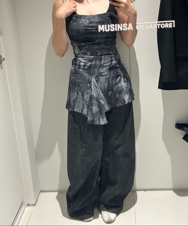 MUSINSA | BADBLOOD Lion Patch Washed Barrel Pants - Black Leopard