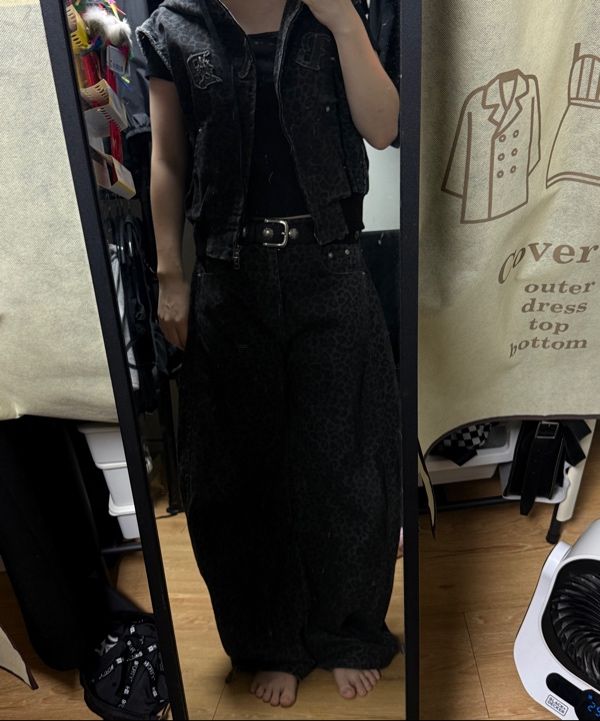 ◆BADBLOOD◆ Lion Patch Washed Barrel Pants Black Leopard w- MUSINSA | BADBLOOD Lion Patch Washed Barrel Pants - Black Leopard