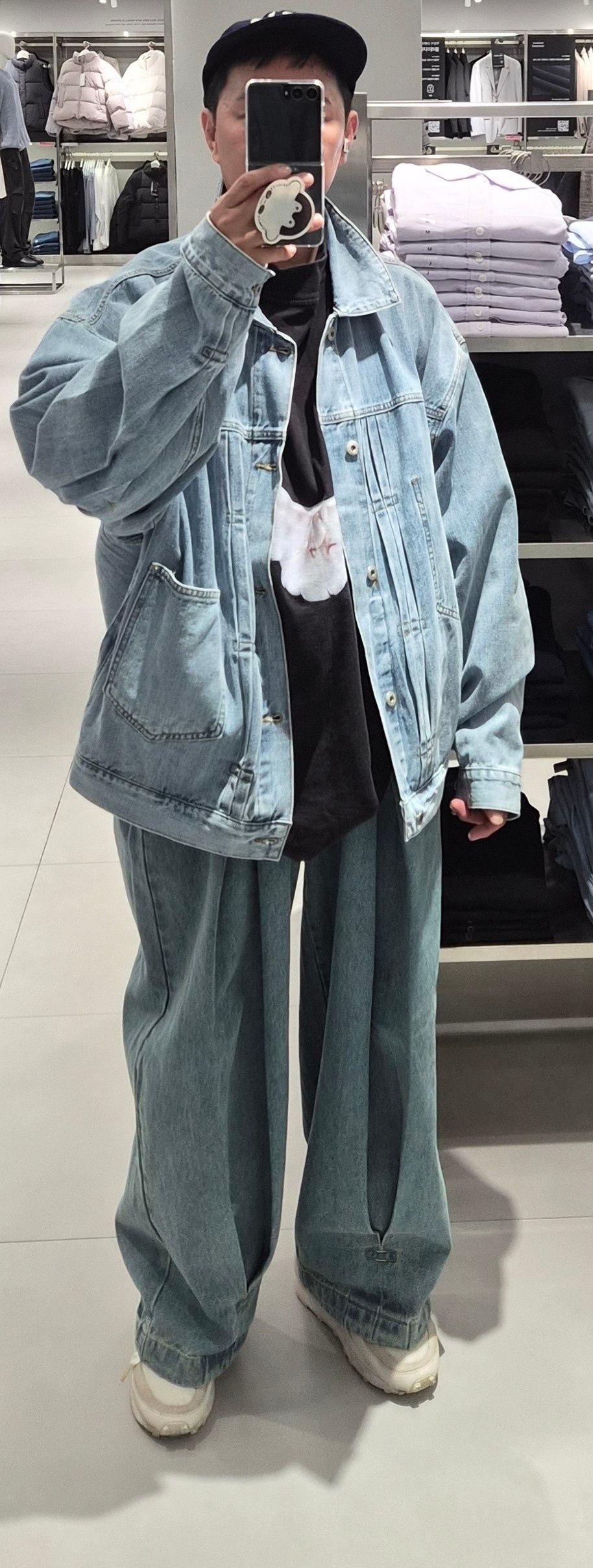 MUSINSA公式 | ANGLAN Long Tuck Wing Balloon Denim Pants - Washed Blue