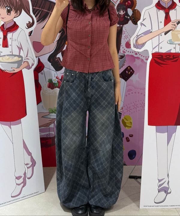 MUSINSA公式 | BADBLOOD Lion Patch Washed Barrel Pants - Blue