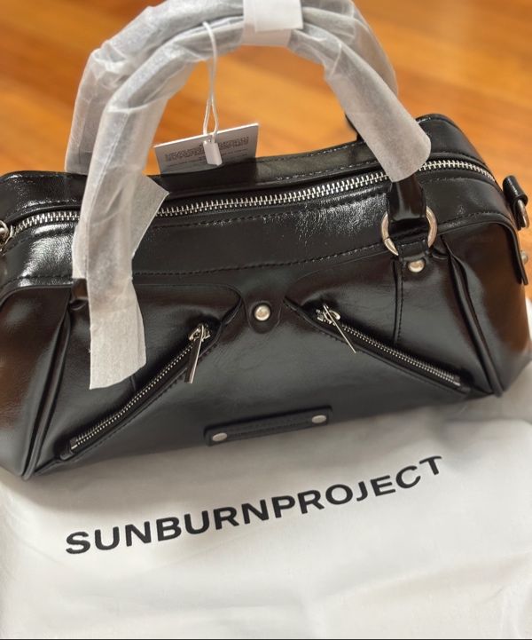 MUSINSA | SUNBURNPROJECT Faux Leather Mini M.O.S Bag, BLACK